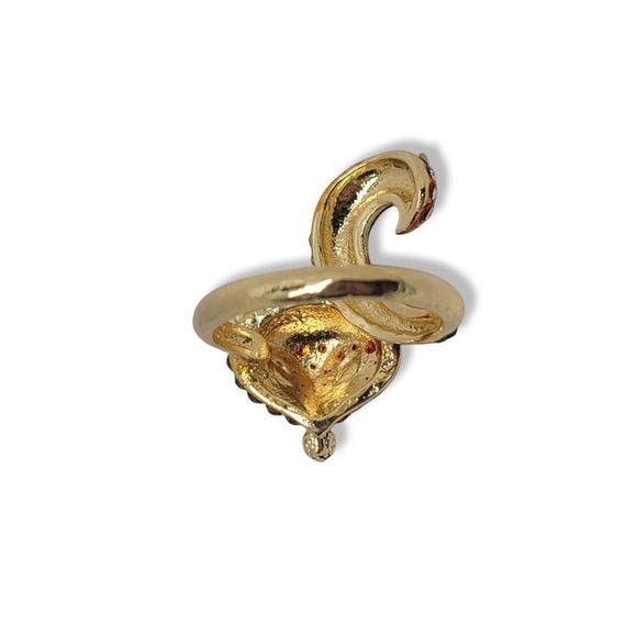 Pavé Round Golden Red White Crystal GoldTone Fox Ring Size 10 - Picture 2 of 6